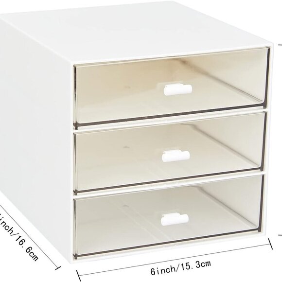 Desk Organizer with 3 Drawers, Clear Plastic Desk Storage Box, Desktop Organizat - Picture 3 of 7